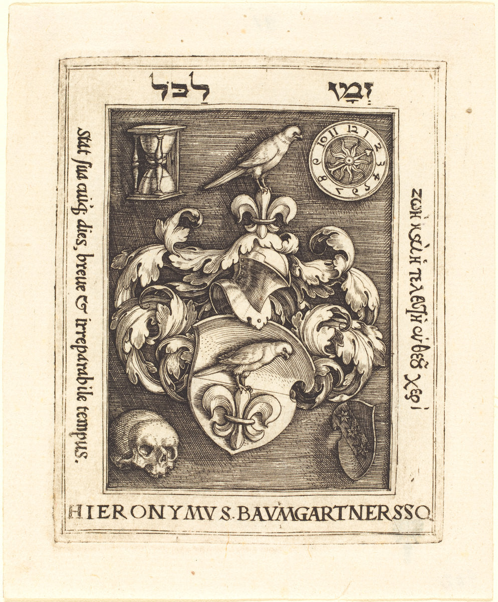 Bookplate of Hieronymus Baumgartner by Barthel Beham (German, 1502 - 1540), 16X12"(A3)Poster Print