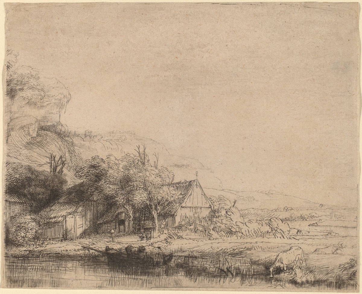 Landscape with a Cow by Rembrandt van Rijn (Dutch, 1606 - 1669), 16X12"(A3)Poster Print