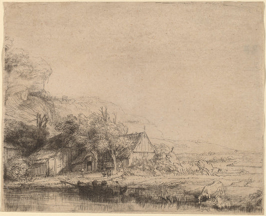 Landscape with a Cow by Rembrandt van Rijn (Dutch, 1606 - 1669), 16X12"(A3)Poster Print