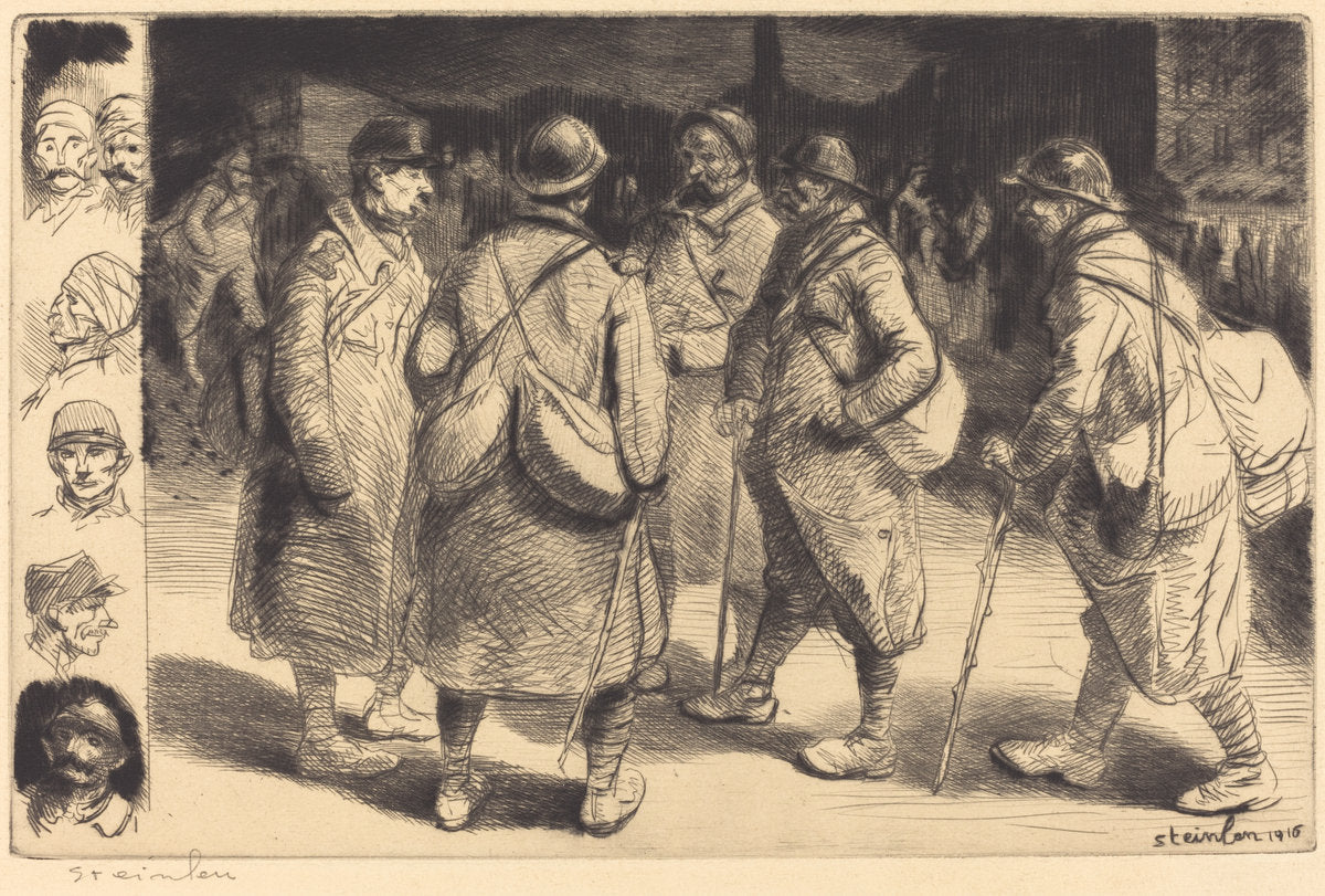 Soldiers on Leave - Night Scene (Permissionnaires - Effet de Nuit) by Théophile Alexandre Steinlen (Swiss, 1859 - 1923), 16X12"(A3)Poster Print