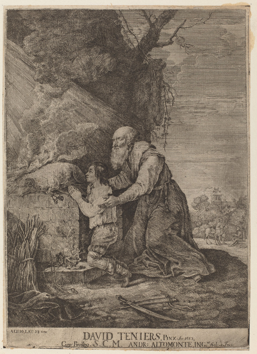 Sacrifice of Isaac by Andreas Altomonte, after David Teniers the Younger (1699 - 1780), 16X12"(A3)Poster Print