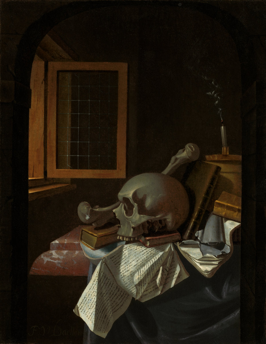 Vanitas Still Life by François van Daellen (active c. 1636 - c. 1651), 16X12"(A3)Poster Print