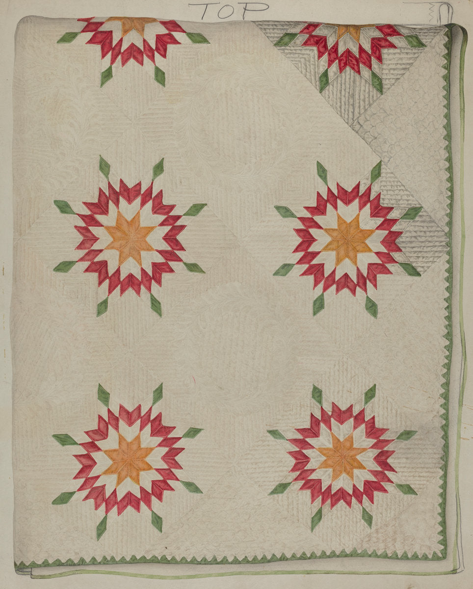Quilt - Applique Patterns with Border by Lily Capson (American, active c. 1935), 16X12"(A3)Poster Print