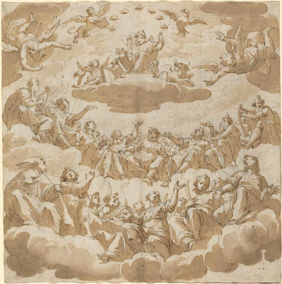 God Enthroned Surrounded by Saints by Giovanni Battista Trotti (Italian, 1555 - 1619), 16X12"(A3)Poster Print