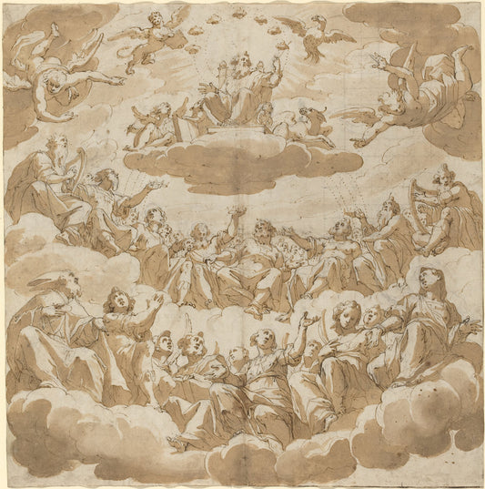 God Enthroned Surrounded by Saints by Giovanni Battista Trotti (Italian, 1555 - 1619), 16X12"(A3)Poster Print