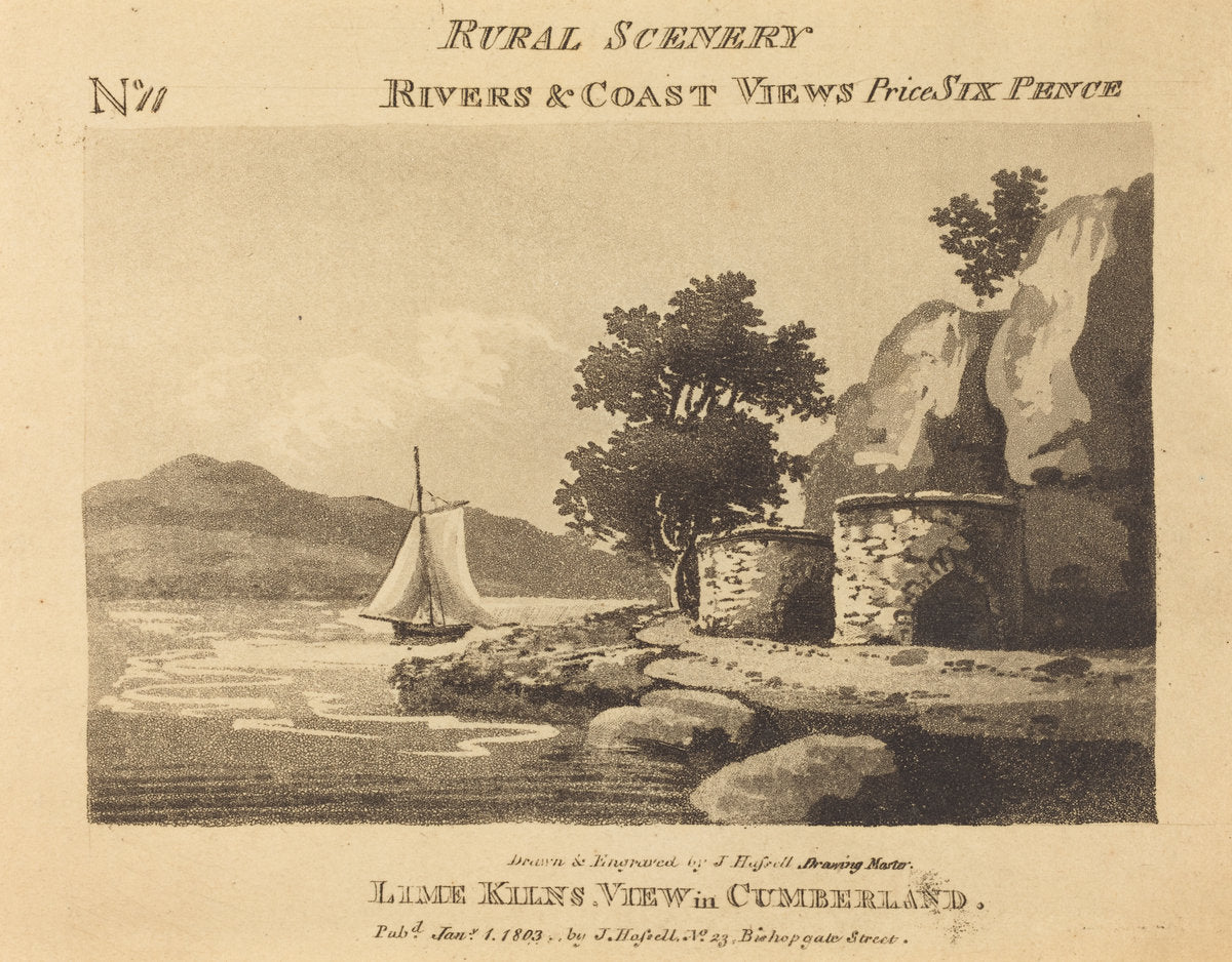 Lime Kilns, View in Cumberland by John Hassell (British, 1767 - 1825), 16X12"(A3)Poster Print