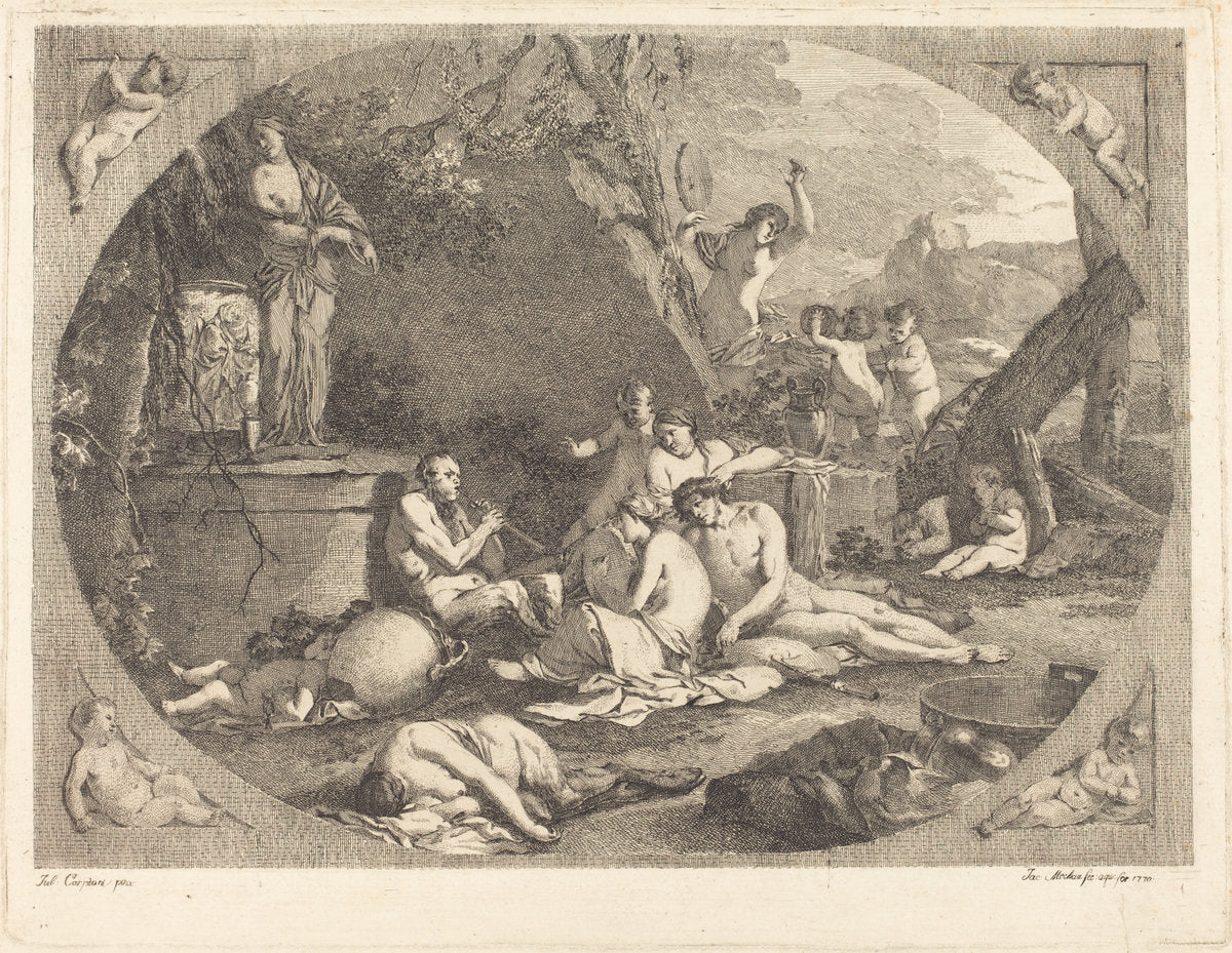 Bacchanal by Jacob Wilhelm Mechau after Giulio Carpioni (German, 1745 - 1808), 16X12"(A3)Poster Print