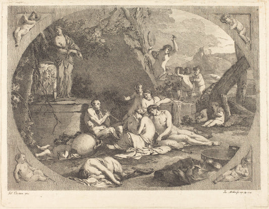 Bacchanal by Jacob Wilhelm Mechau after Giulio Carpioni (German, 1745 - 1808), 16X12"(A3)Poster Print