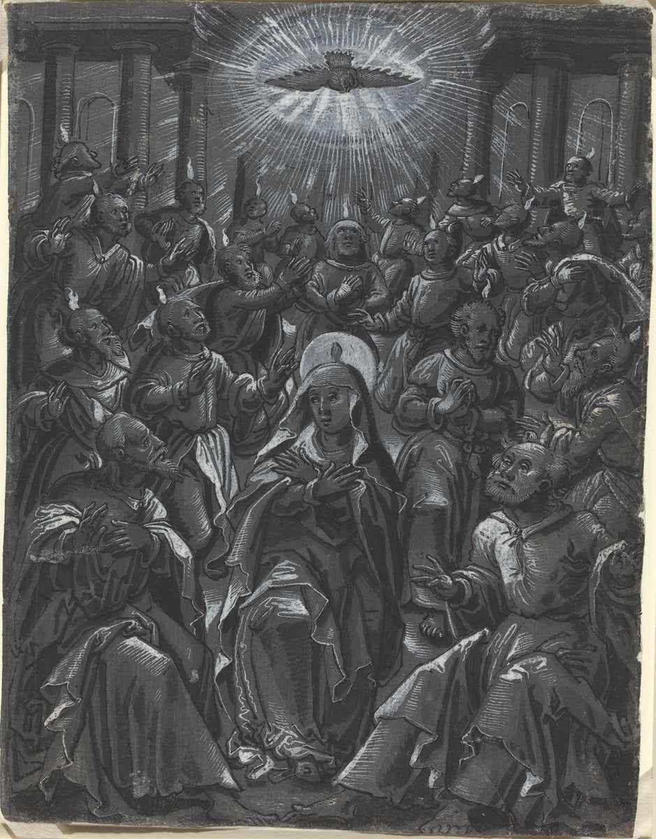 c. 1600 by German 16th Century (Pentecost [recto]), 16X12"(A3)Poster Print