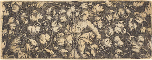 Ornament with Foliage and a Child in the Center by Heinrich Aldegrever (German, 1502 - 1555/1561), 16X12"(A3)Poster Print