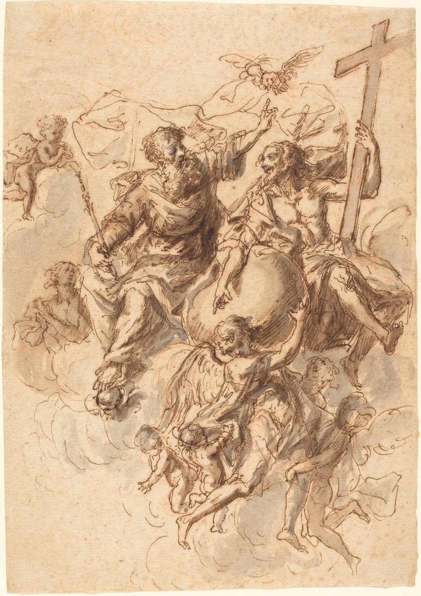 The Trinity Surrounded by Angels by Bartholomäus Ignaz Weiss (German, 1740 - 1814), 16X12"(A3)Poster Print