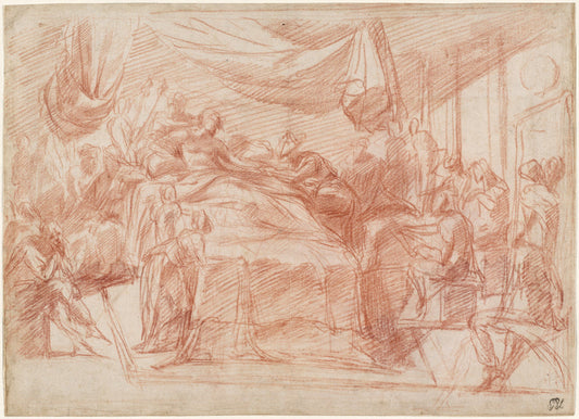 A Deathbed Scene [recto] by Polidoro da Caravaggio (Lombard, c. 1499 - probably 1543), 16X12"(A3)Poster Print