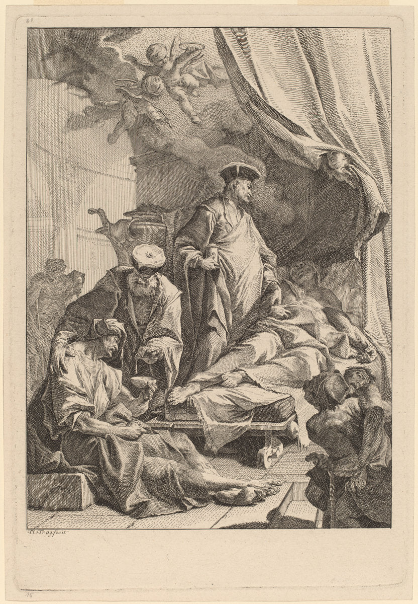 Saints Cosmas and Damian Caring for the Sick by Paul Troger (Austrian, 1698 - 1762), 16X12"(A3)Poster Print