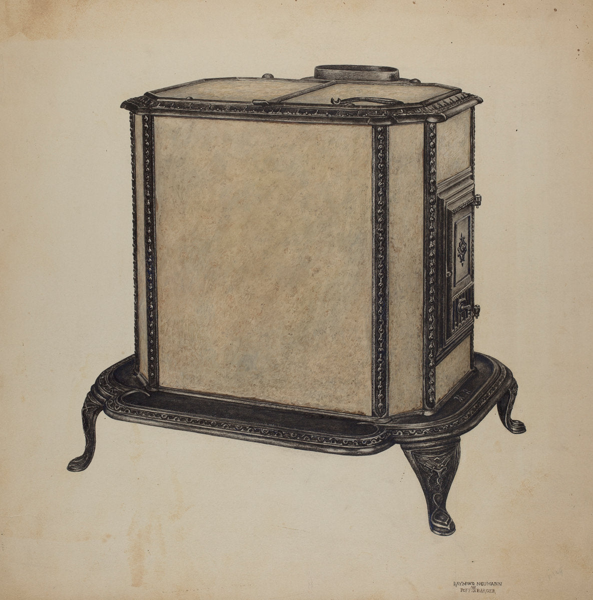 Soap Stone Stove by Raymond Neumann and Paul Poffinbarger (American, active c. 1935), 16X12"(A3)Poster Print