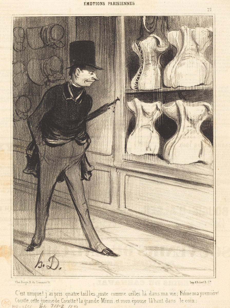 C'est unique! j'ai pris quatre tailles... by Honoré Daumier (French, 1808 - 1879), 16X12"(A3)Poster Print