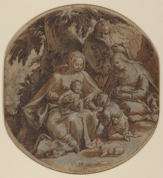 The Holy Family with Saint Elizabeth and Saint John the Baptist by Hendrik Goltzius (Dutch, 1558 - 1617), 16X12"(A3)Poster Print