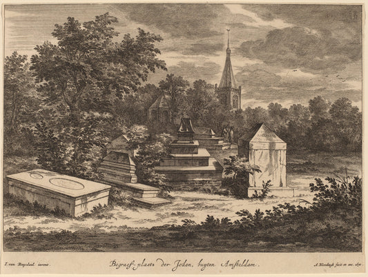 Begraef-plaets der Joden, buyten Amsteldam (Jewish Cemetery outside Amsterdam) by Abraham Blooteling after Jacob van Ruisdael (Dutch, 1640 - 1690), 16X12"(A3)Poster Print