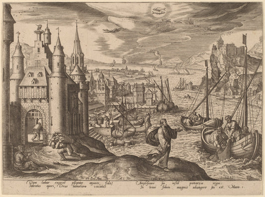 Christ Calling Peter and Andrew (Pisces) by Adriaen Collaert after Hans Bol (Flemish, c. 1560 - 1618), 16X12"(A3)Poster Print