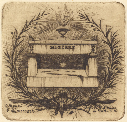 Le tombeau de Molière, au Père-Lachaise, Paris (Moliere's Tomb, in Père-Lachaise Cemetary, Paris) by Charles Meryon (French, 1821 - 1868), 16X12"(A3)Poster Print