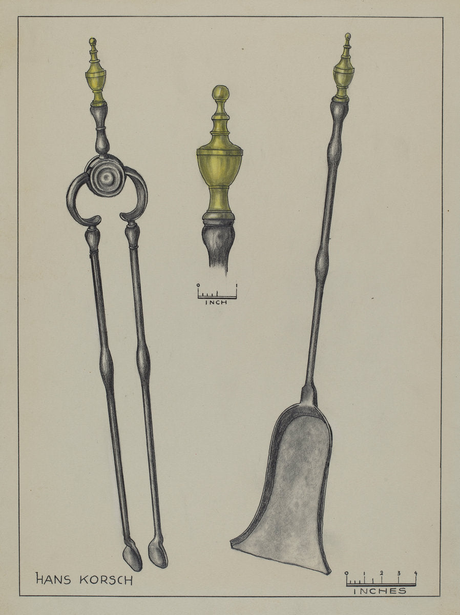 Fire Shovel and Tongs by Hans Korsch (American, active c. 1935), 16X12"(A3)Poster Print