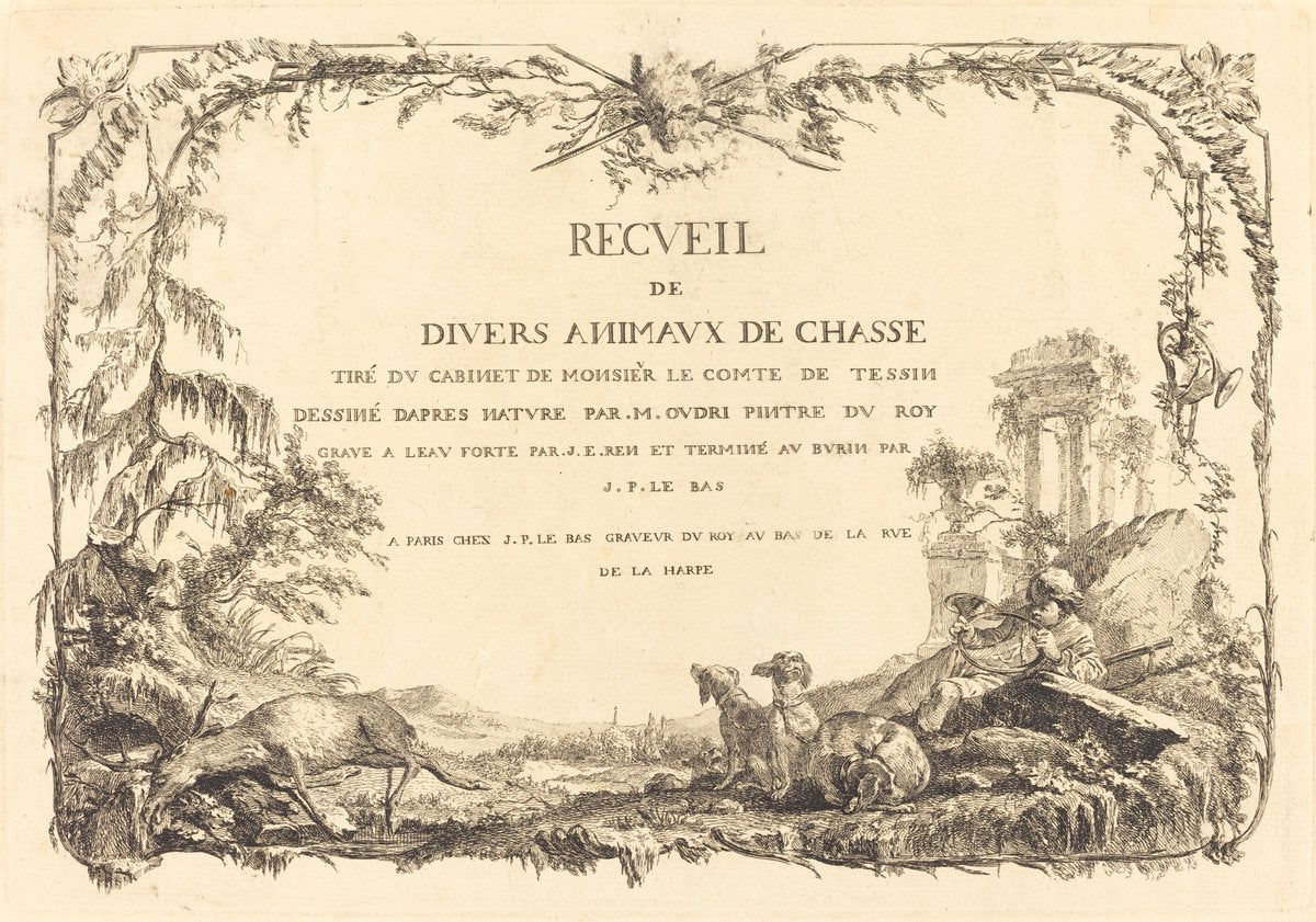 Title Page by Jacques-Philippe Le Bas and Jean Eric Rehn after Jean-Baptiste Oudry (French, 1707 - 1783), 16X12"(A3)Poster Print