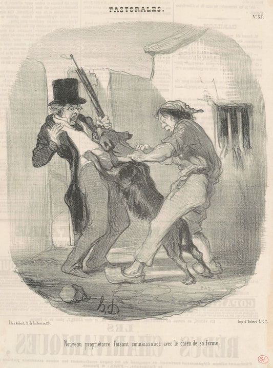 Nouveau propriètaire faisant connaissance avec le chien ... by Honoré Daumier (French, 1808 - 1879), 16X12"(A3)Poster Print