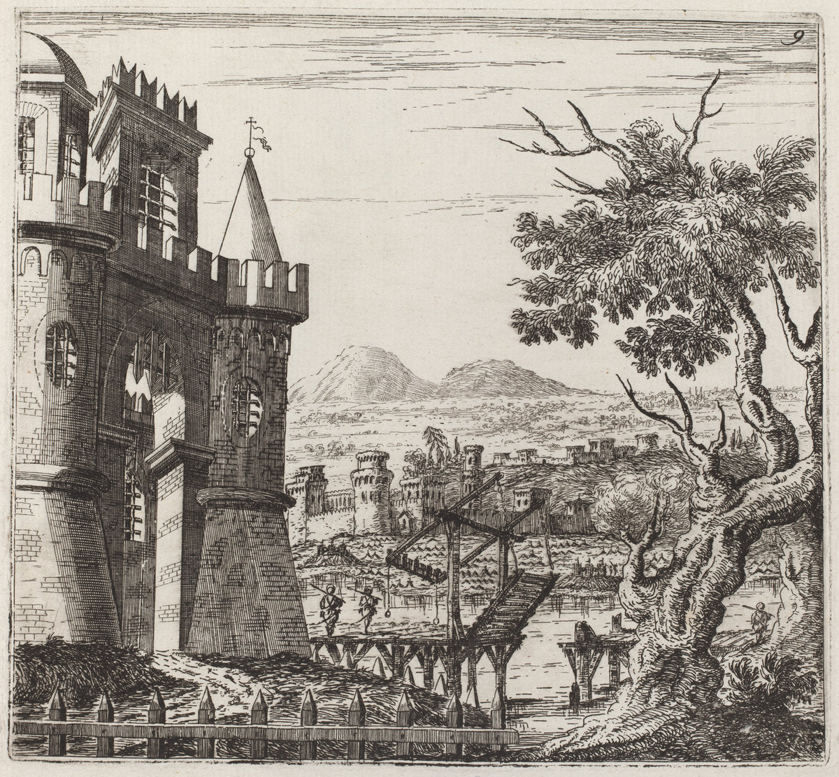 Landscape with a Castle and a Drawbridge by Giuseppe Antonio Landi (Italian, 1713 - 1791), 16X12"(A3)Poster Print