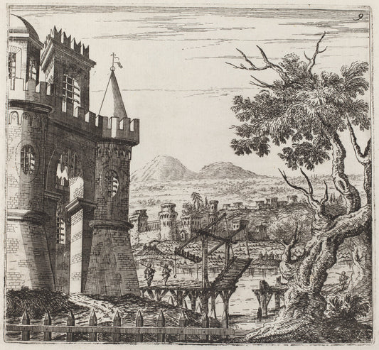 Landscape with a Castle and a Drawbridge by Giuseppe Antonio Landi (Italian, 1713 - 1791), 16X12"(A3)Poster Print