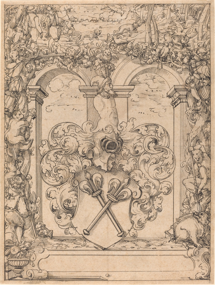 Design for a Window (Hunting Scene) by Christoph Murer (Swiss, 1558 - 1614), 16X12"(A3)Poster Print