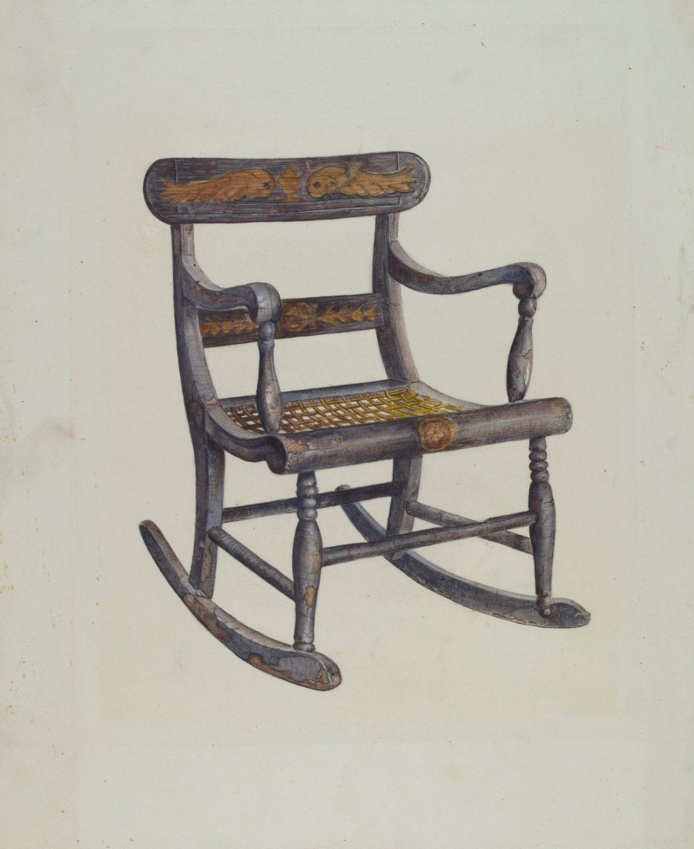 Decorated Child's Rocking Chair by James Fisher (American, active c. 1935), 16X12"(A3)Poster Print
