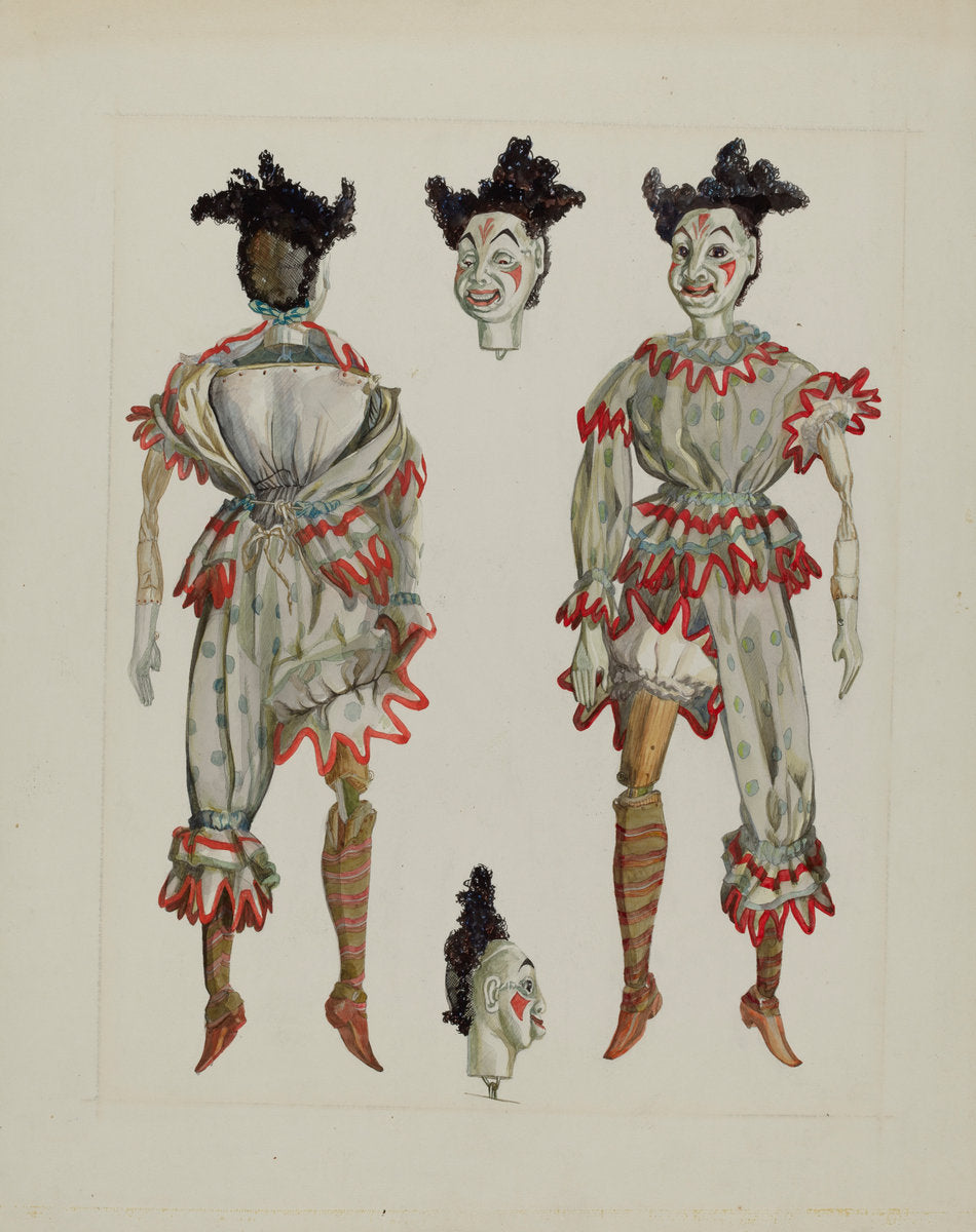 Puppet - "Clown on a Tear" by Verna Tallman (American, active c. 1935), 16X12"(A3)Poster Print