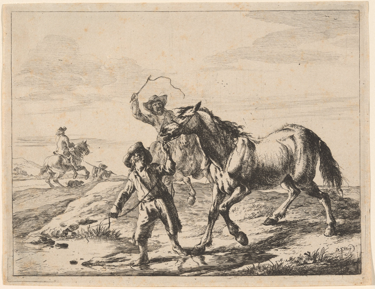 A Boy Taking a Horse to Drink by Dirck Stoop (Dutch, 1618 - 1676), 16X12"(A3)Poster Print