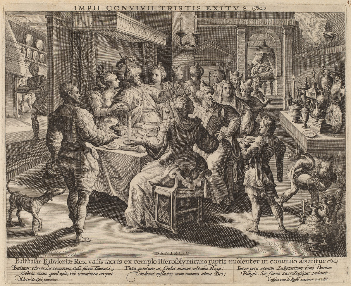 Belshazzar's Feast by Crispijn de Passe I after Maarten de Vos (Dutch, c. 1565 - 1637), 16X12"(A3)Poster Print