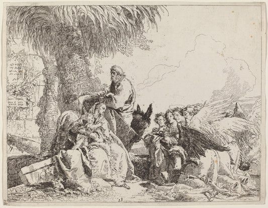 The Rest on the Flight, with Adoring Angels by Giovanni Domenico Tiepolo (Italian, 1727 - 1804), 16X12"(A3)Poster Print