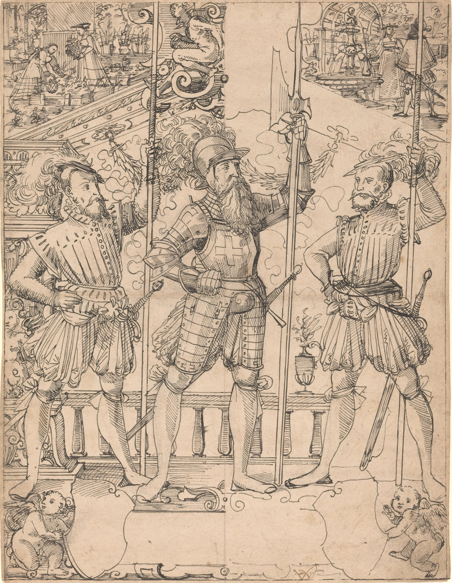 Halberdier and Two Pikemen by Hans Jakob Plepp (Swiss, active 1576/1595), 16X12"(A3)Poster Print