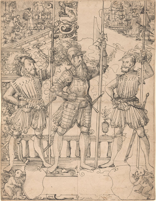 Halberdier and Two Pikemen by Hans Jakob Plepp (Swiss, active 1576/1595), 16X12"(A3)Poster Print