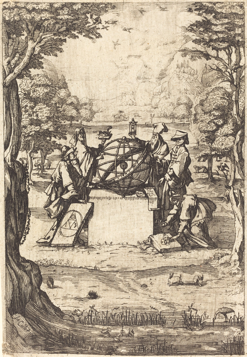 etching by after Jacques Callot (Frontispiece for the Sacred Cosmologia (Title With Astrologers)), 16X12"(A3)Poster Print