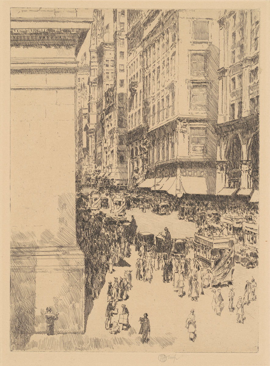 Fifth Avenue, Noon by Childe Hassam (American, 1859 - 1935), 16X12"(A3)Poster Print