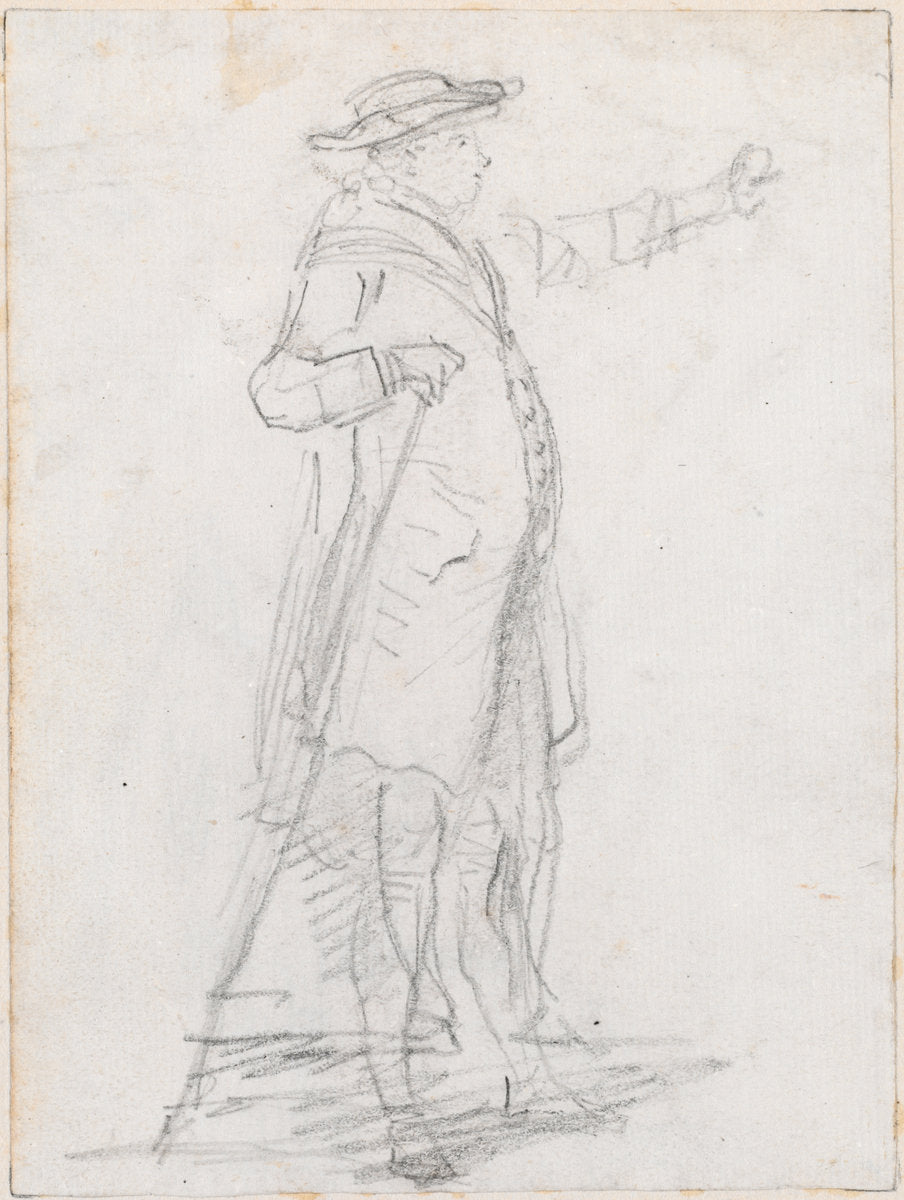 Man with a Walking Stick, Seen in Profile [recto] by Hubert Robert (French, 1733 - 1808), 16X12"(A3)Poster Print