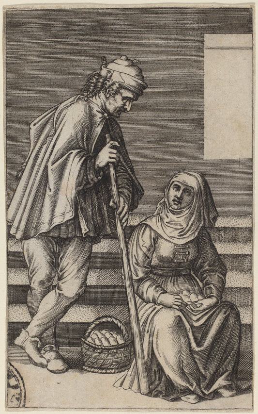 Peasant and Egg Woman by Agostino dei Musi after Raphael (Italian, c. 1490 - 1536 or after), 16X12"(A3)Poster Print
