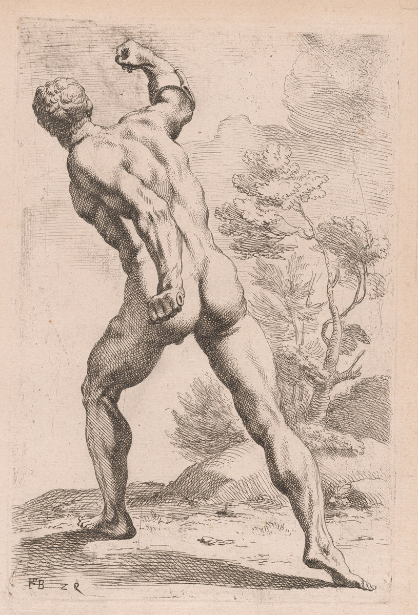 The Borghese Gladiator, back view [plate 29] by François Perrier (French, 1594 - 1649), 16X12"(A3)Poster Print