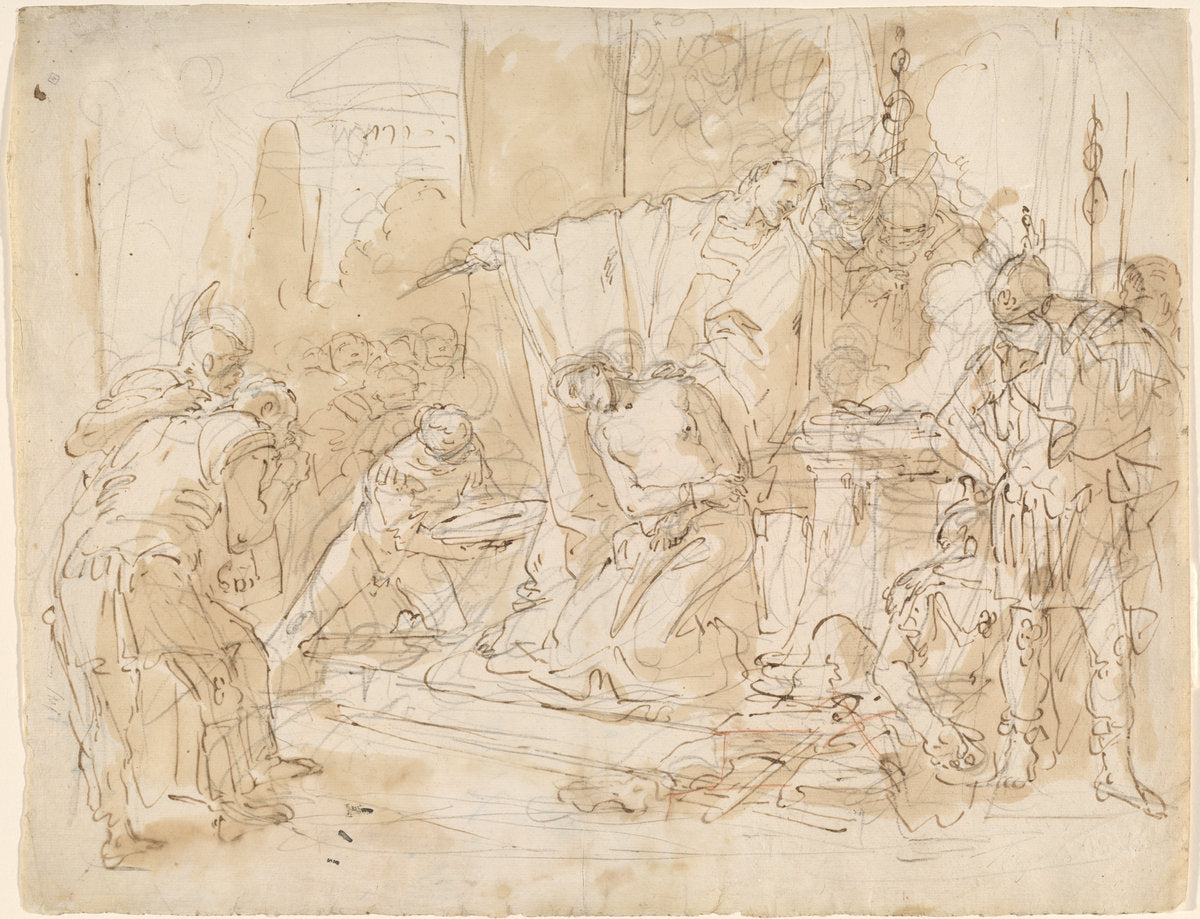 The Sacrifice of Iphigenia (recto) / Study of a Male Nude (verso) by Giovanni Battista Tiepolo (Venetian, 1696 - 1770), 16X12"(A3)Poster Print