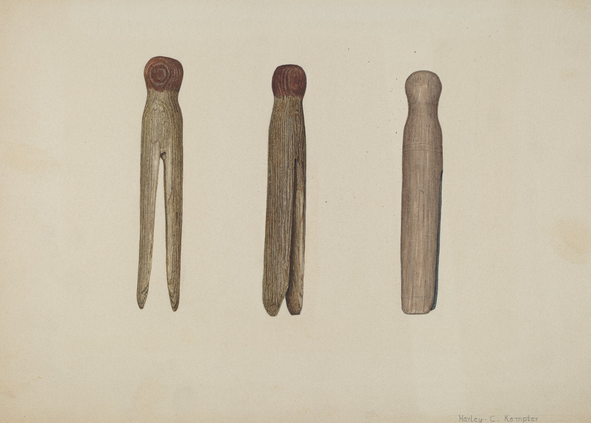 Clothes Pins by Harley Kempter (American, active c. 1935), 16X12"(A3)Poster Print