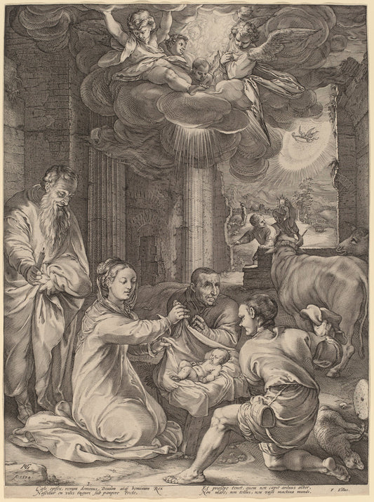 The Adoration of the Shepherds by Hendrik Goltzius (Style of Jacopo Bassano) (Dutch, 1558 - 1617), 16X12"(A3)Poster Print