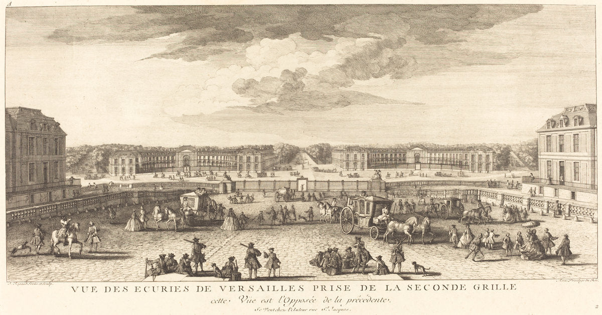 Vue des Ecuries de Versailles Prise de la Seconde Grille by Jean-Baptiste Rigaud (French, active 1752/1761), 16X12"(A3)Poster Print