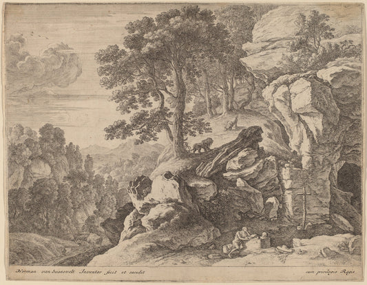 Saint Jerome in the Wilderness by Herman van Swanevelt (Dutch, c. 1600 - 1655), 16X12"(A3)Poster Print