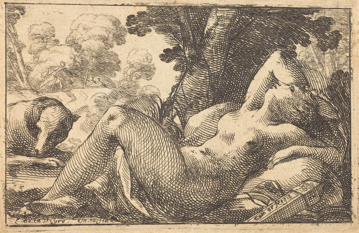 Diana Recumbent by Laurent de La Hyre (French, 1606 - 1656), 16X12"(A3)Poster Print