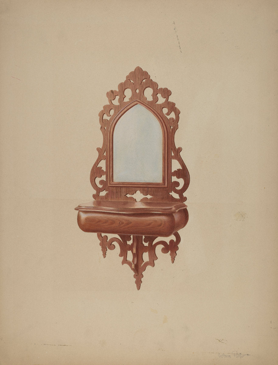 Mahogany Shaving Mirror by Cushman Parker (American, active c. 1935), 16X12"(A3)Poster Print