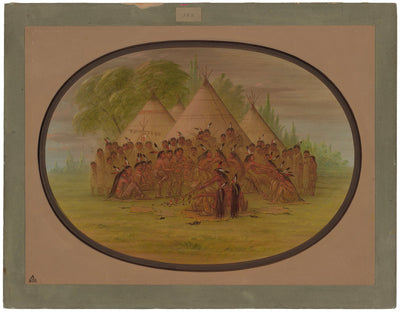 Pipe Dance - Assinneboine by George Catlin (American, 1796 - 1872), 16X12"(A3)Poster Print