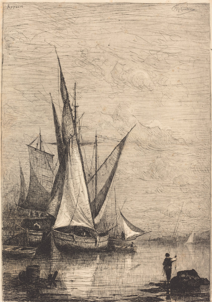 The Port of Genoa by Adolphe Appian (French, 1818 - 1898), 16X12"(A3)Poster Print